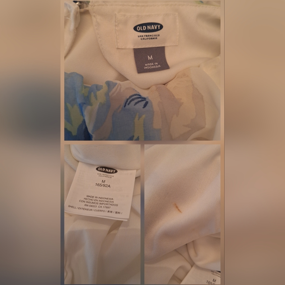 Old Navy White Dress with Blue and Green Floral Pattern Ruffles Mesh Maxi M - Picture 16 of 16